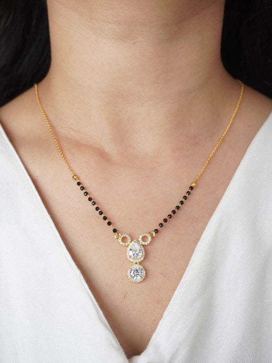 YNF Modern Brass Gold Plated Short Mangalsutra with Dazzling AD Diamond Pendant