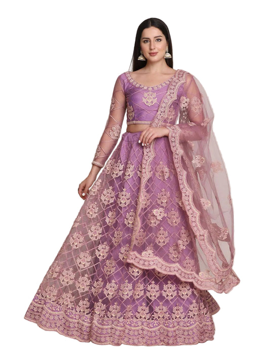 YNF Designer Purple Net Lehenga (Stitched) Choli Set with Heavy Embroidery and Stone Work