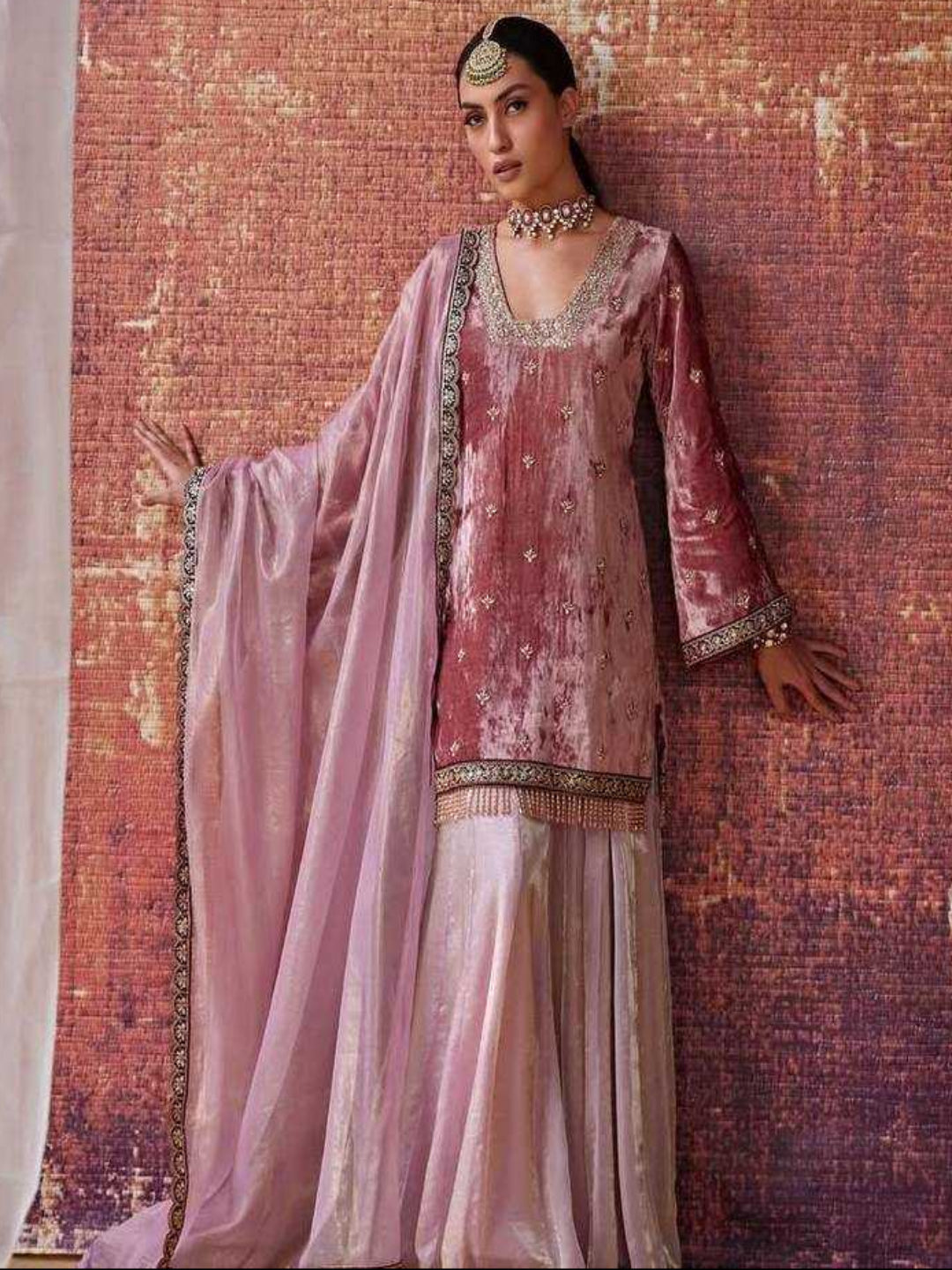 YNF Ready-to-Wear Heavy Viscose Velvet Kurti & Sequence Palazzo Set