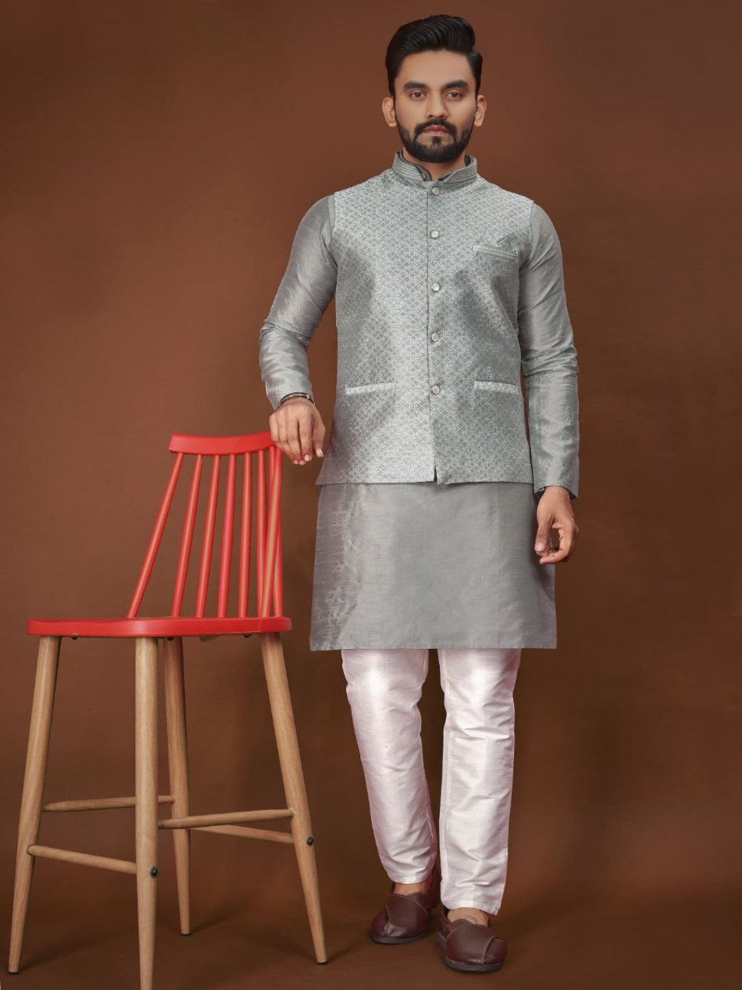 RE Premium Weaving High-quality Jacquard with intricate Golden Zari work - 3 Pieces Sets