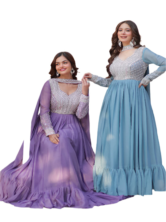 ES Star Georgette Gown with Embroidery Beads Sequins-work