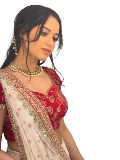 RE_YN Designer Faux Georgette Saree with Real Mirror & 5mm Sequins Work