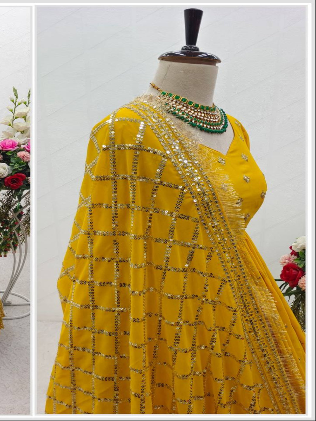 RE Heavy Fox Georgette Sequence Embroidery Gown Set with Butter Silk Pants & Zalar Dupatta