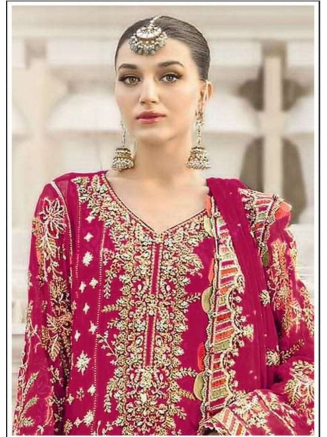 Women’s Chiffon Sequence Work Suit (XS to 5XL) with Khatli Neck Embroidery - RE