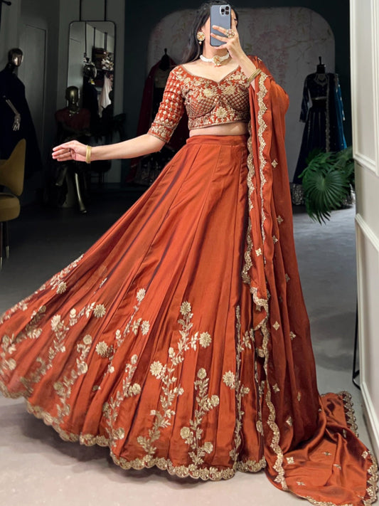 ES Elegant Rangoli Silk Embroidered Lehenga Set - Stitched