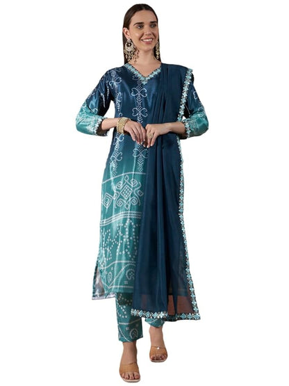 ICF Luxury Chinon Digital Print Suit Set with Embroidery & Mirror Work