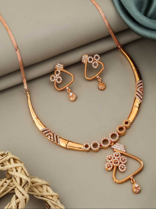 YNF Luxurious Rose Gold Alloy Necklace Set with Brilliant American Diamonds