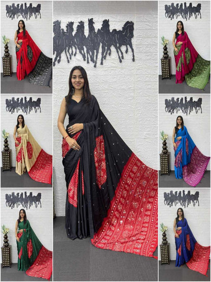 YNF Heavy Mirror Work Japan Satin Silk Saree with Latkan Pallu