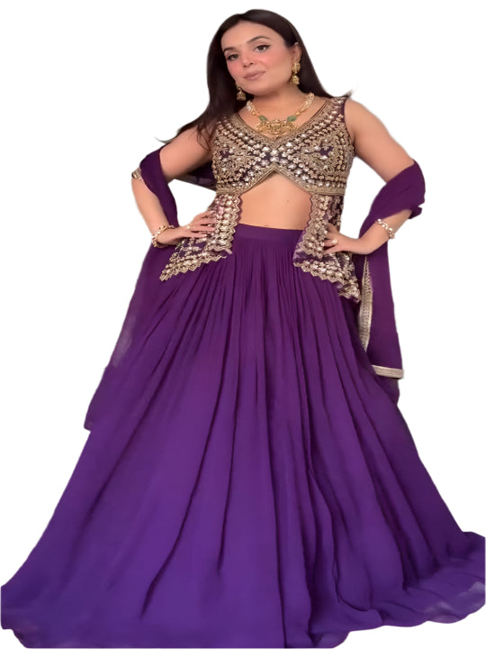 ES Faux Georgette Lehenga Set  with fully Stitched Blouse & Dupatta