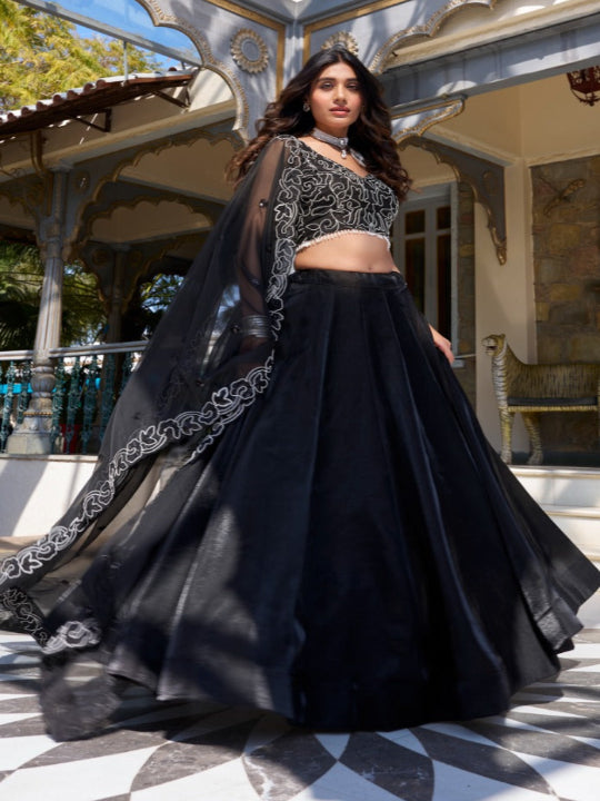 ES Star Satin Lehenga Dupatta & Choli - Pearl Coding And Sequins Embroidery Work