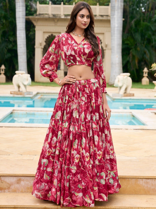 ES Georgette Chex floral print Lehenga-Choli