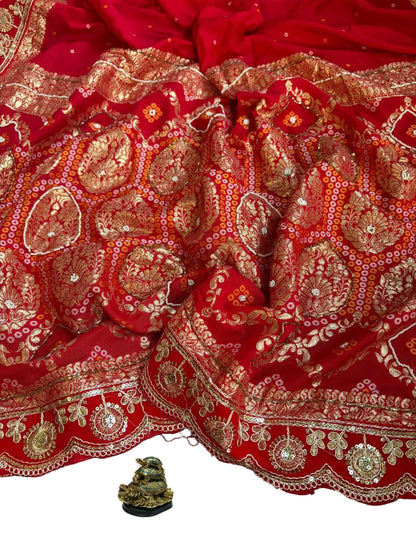 YNF Designer Dola Silk Saree with Khatli Cutdana & Moti Handwork and Velvet Codding Lace Border