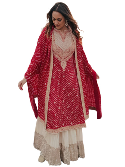 ES Designer Embroidery Sequins, and Print work on Faux Georgette Kurta with Plazo & Dupatta