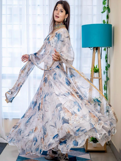 ES New Party Wear Organza Taby Silk Gown Set with Dupatta
