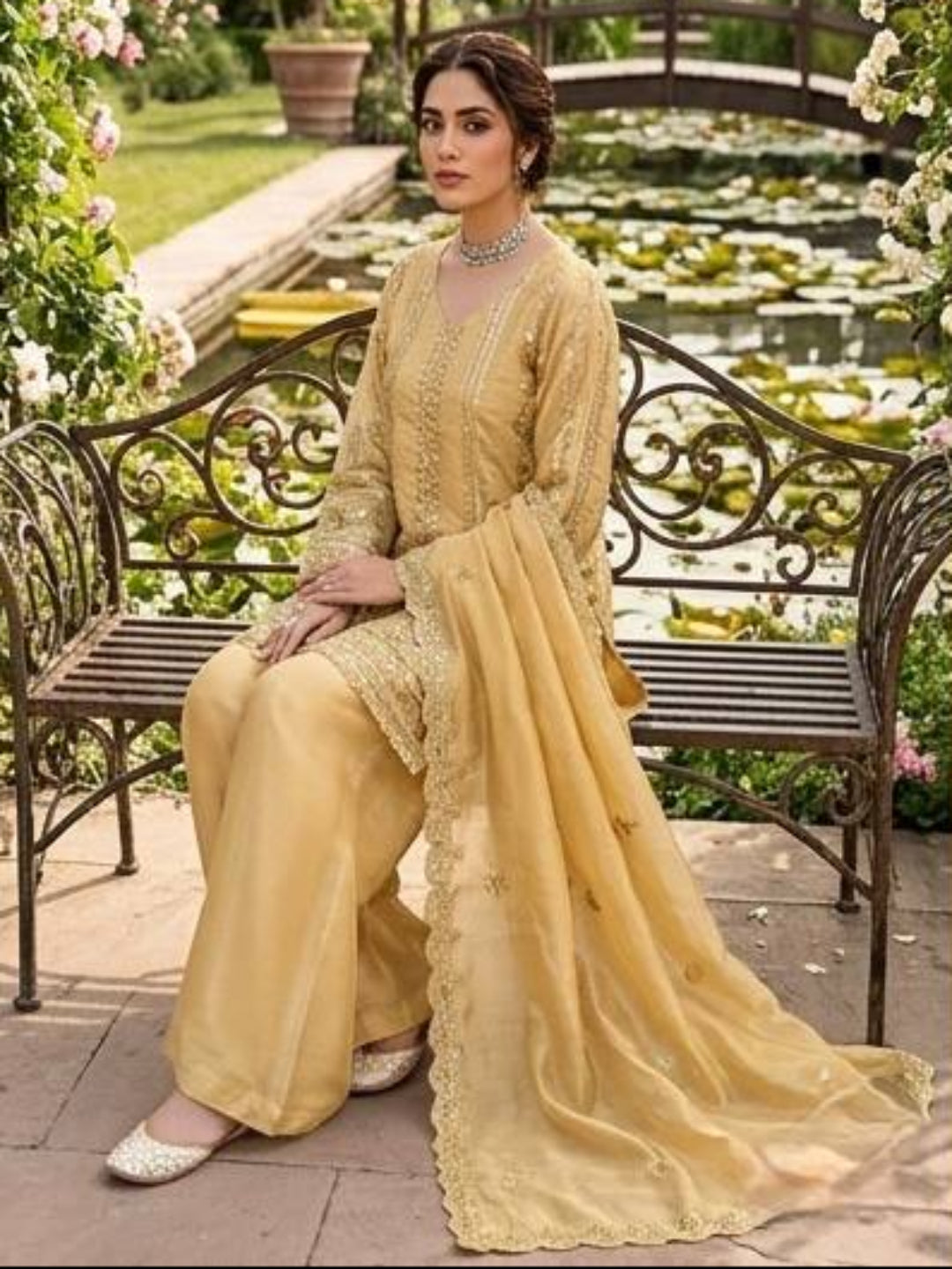 Women’s JMC Silk Thread & Sequence Embroidered Kurta Palazzo Set with Dupatta-RE