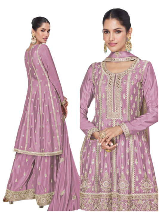 ES Women Premium Chinnon Silk  Top & Plazzo With Matching Dupatta