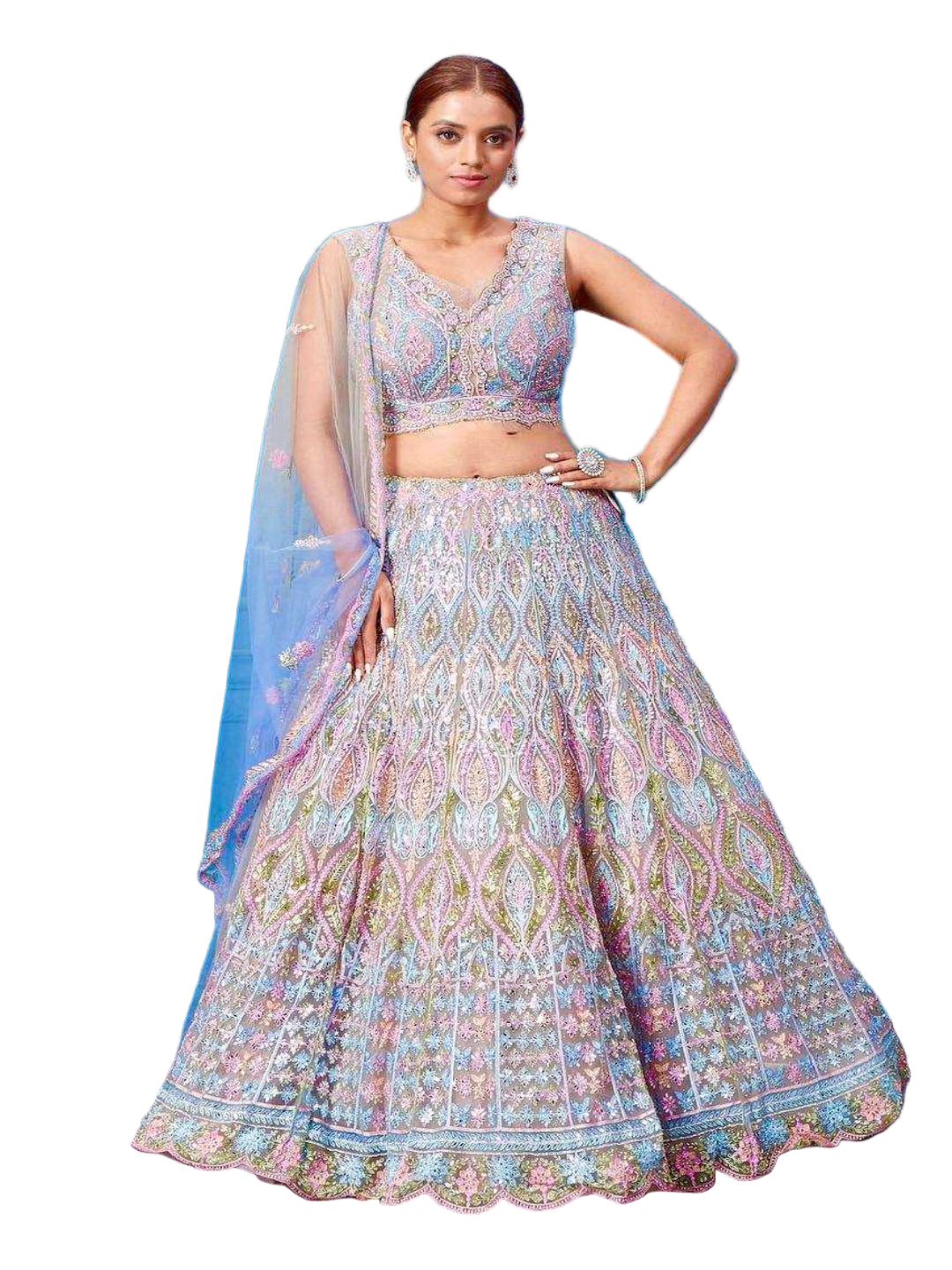 YNF Heavy Embroidered Soft Net Lehenga Choli with Real Mirror Handwork