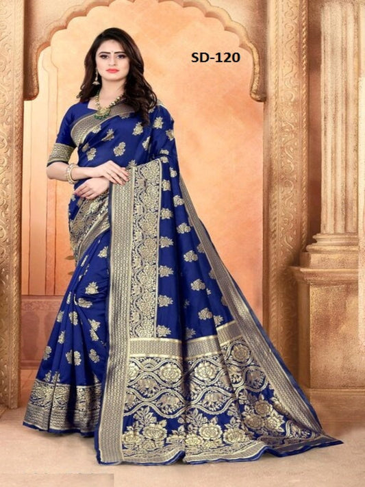 KF Blue Banarasi Silk Woven Design Kanjeevaram Saree