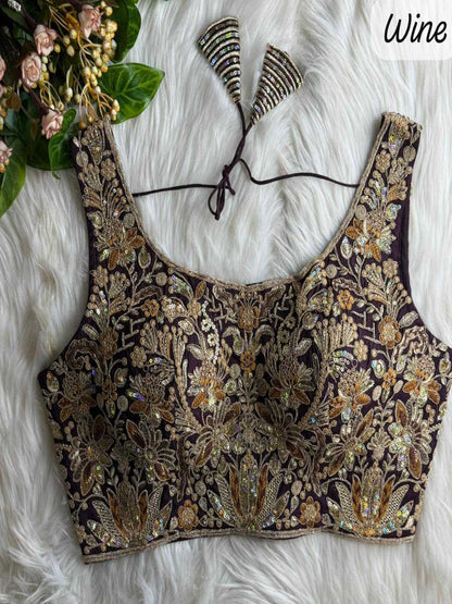 YNF Premium Roman Silk Bridal Blouse with Heavy Rainbow Sequence & Jari Work