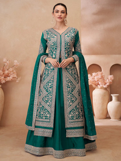 ES Heavy Embroidered Pakistani Style Chinon Silk Lehenga Choli