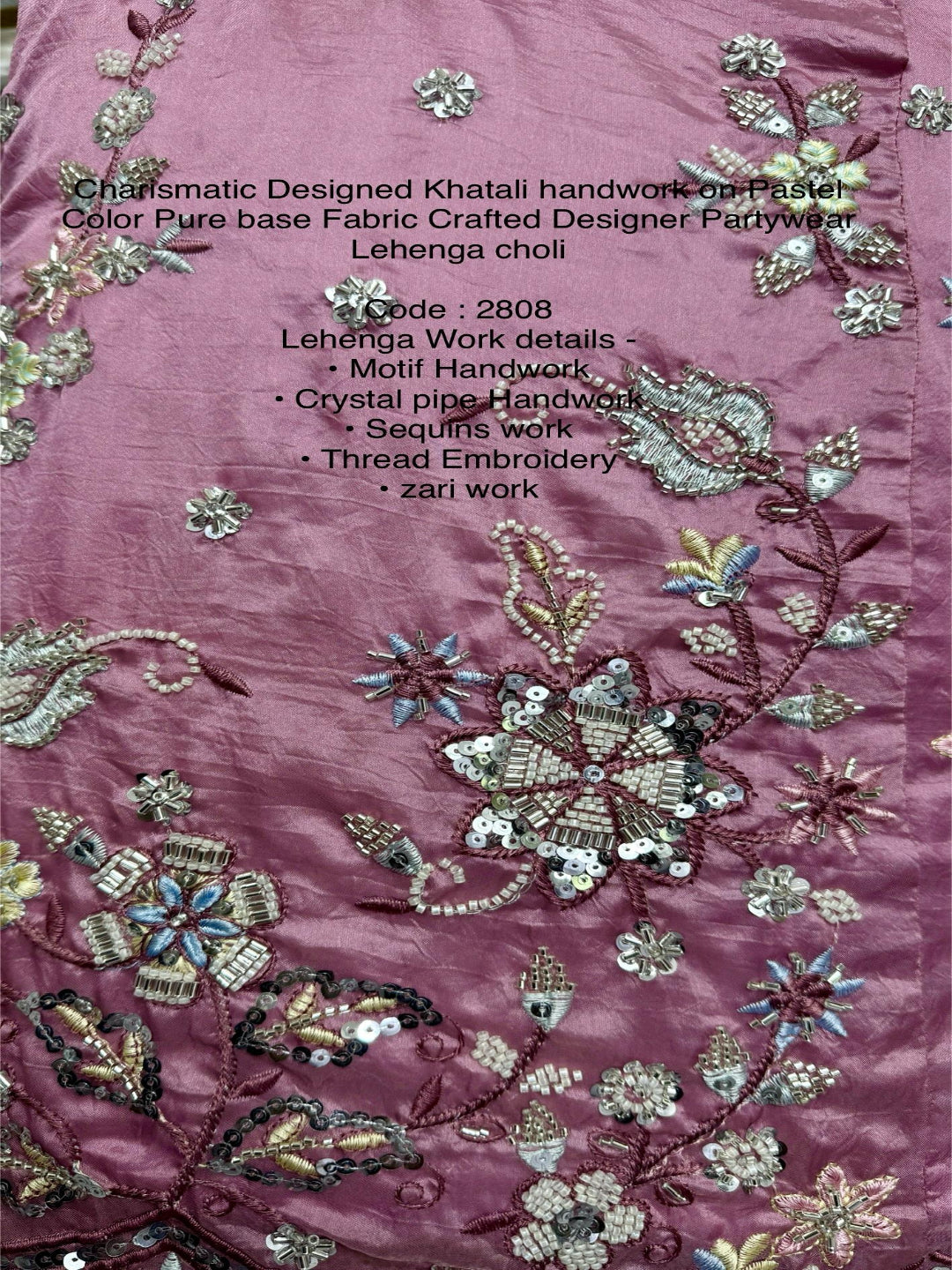 ES Gold Crush Pure Fabric Lehenga with Motif & Crystal Pipe Handwork