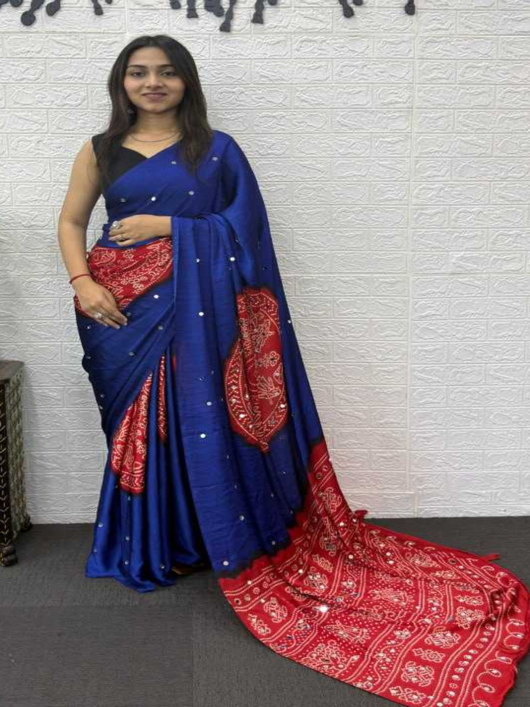 YNF Heavy Mirror Work Japan Satin Silk Saree with Latkan Pallu