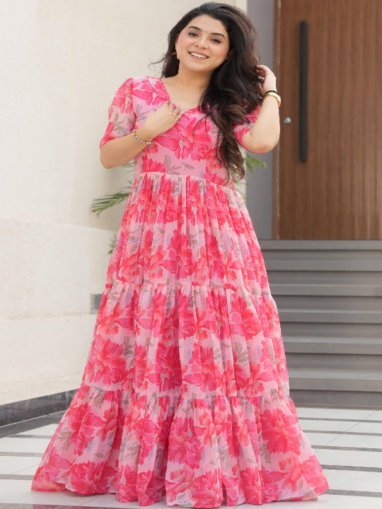 ES Faux Georgette Fully Flair Gown with Print