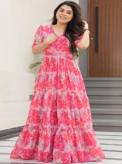ES Faux Georgette Fully Flair Gown with Print