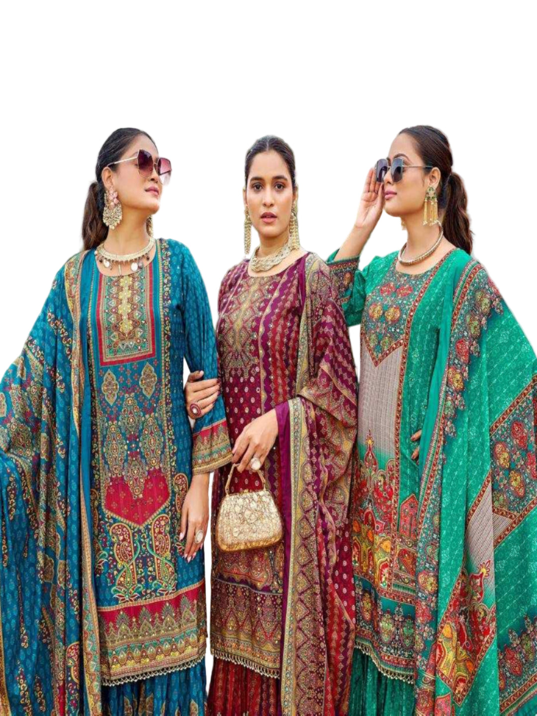 YNF Pure Crape Silk Fully Stitched Sharara Suit with Digital Print & Real Mirror Work