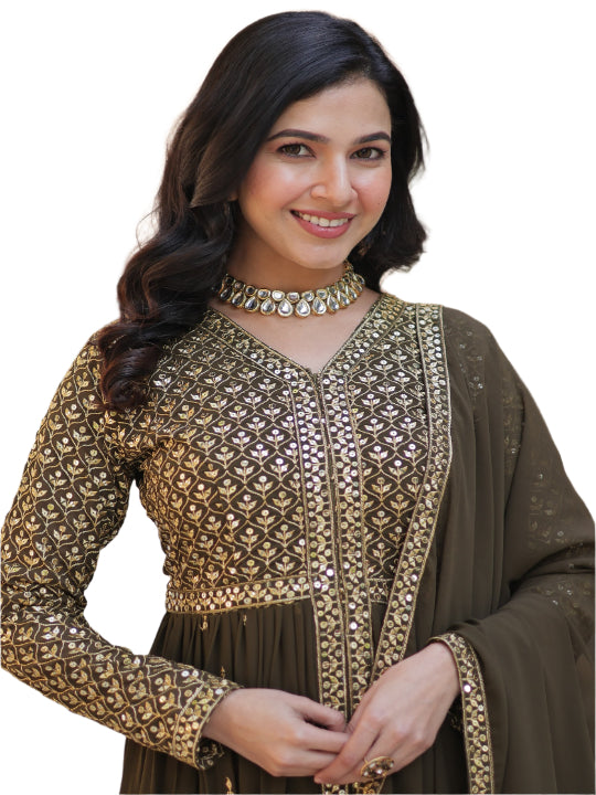 ES Faux Georgette with Embroidered Work Readymade Kurti with Pant & Dupatta Set