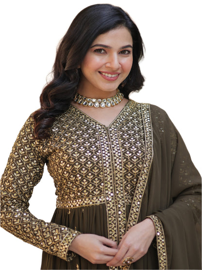 ES Faux Georgette with Embroidered Work Readymade Kurti with Pant & Dupatta Set