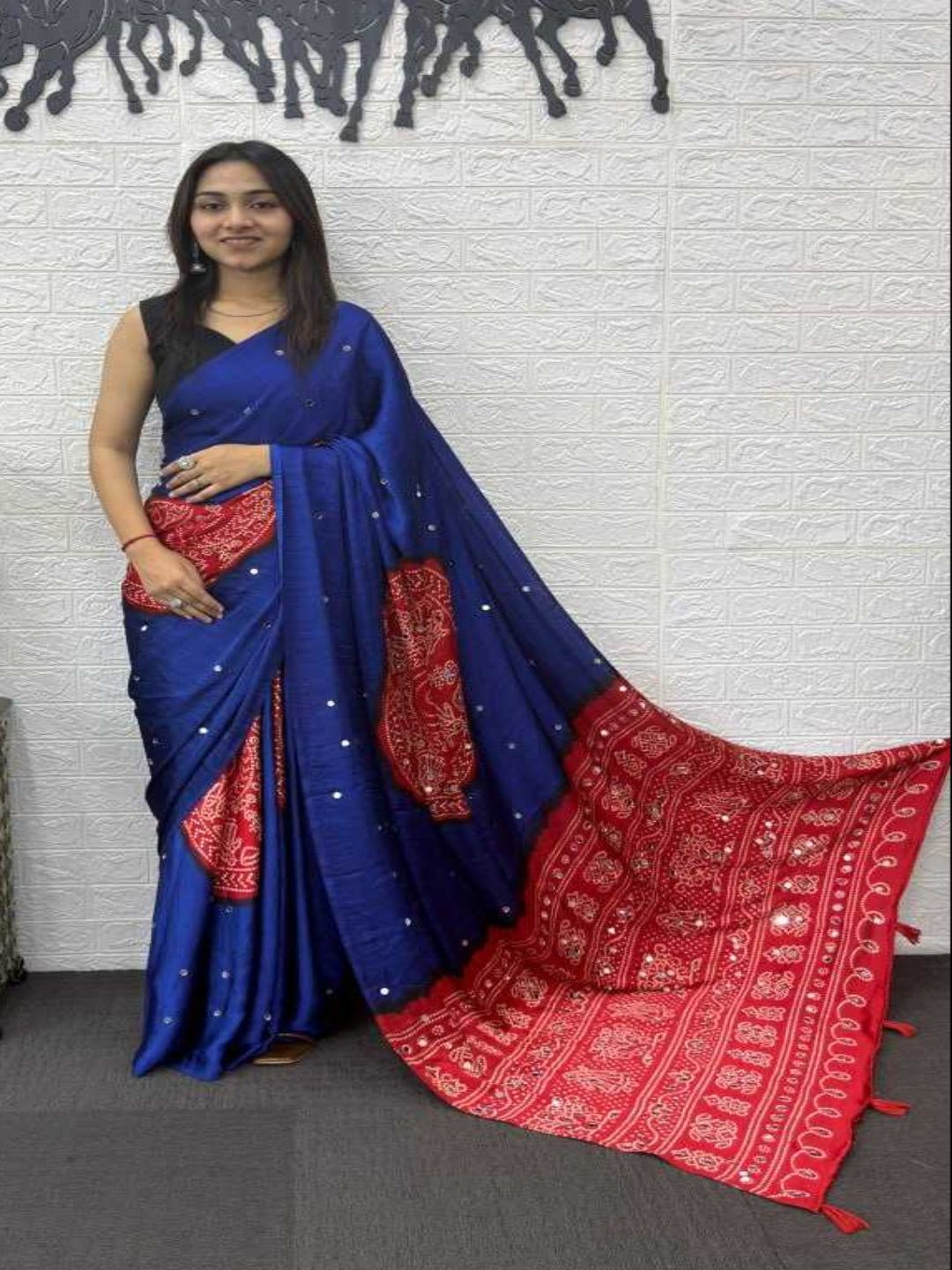 YNF Heavy Mirror Work Japan Satin Silk Saree with Latkan Pallu