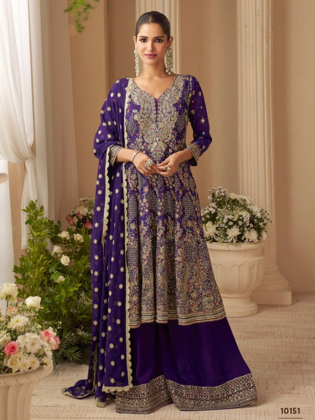 RE Premium Real Georgette Embroidered Plazo Set with Swarovski Diamond Work