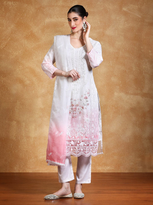 KF Women Floral Heavy Embroidered Kurta With Trouser & Dupatta