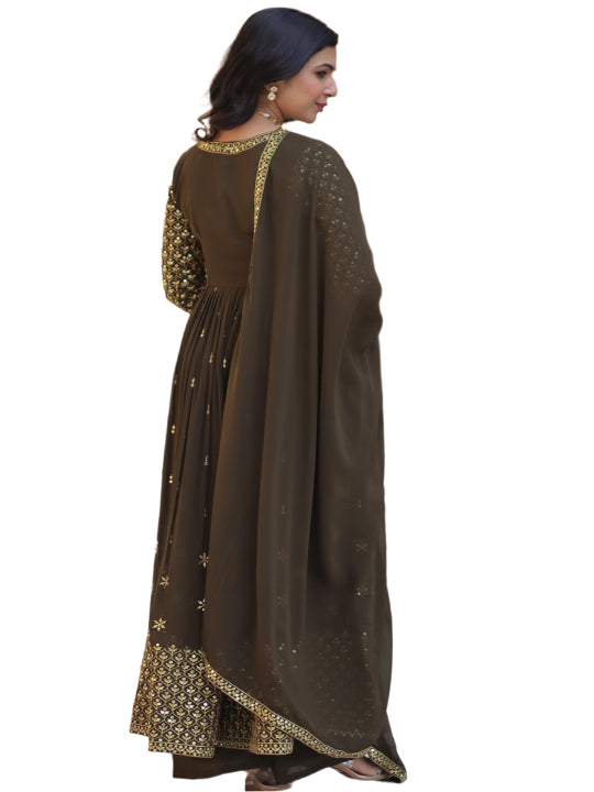 ES Faux Georgette with Embroidered Work Readymade Kurti with Pant & Dupatta Set
