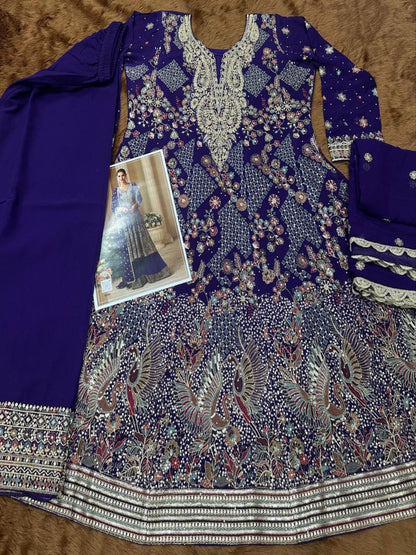 RE Premium Real Georgette Embroidered Plazo Set with Swarovski Diamond Work