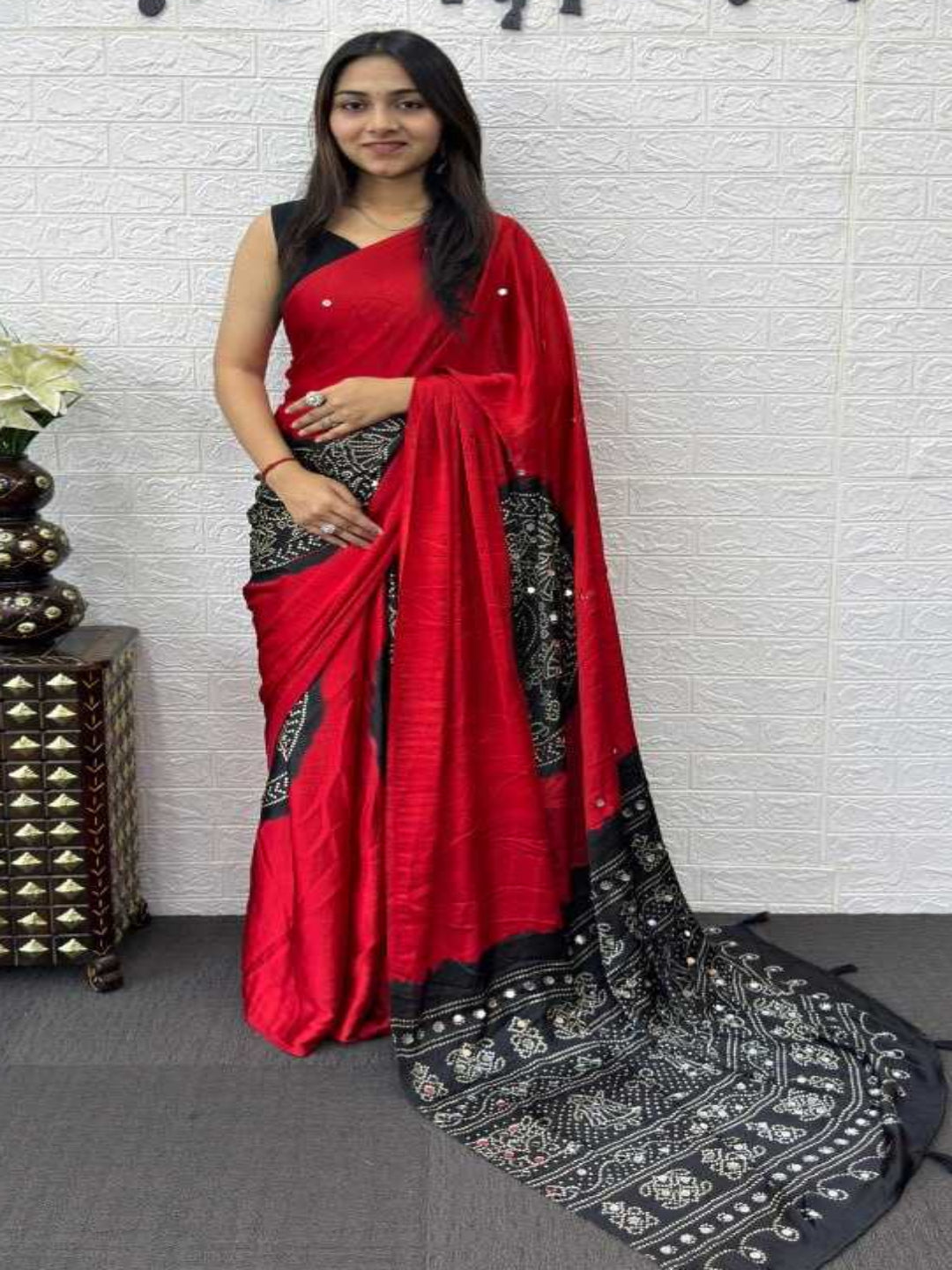 YNF Heavy Mirror Work Japan Satin Silk Saree with Latkan Pallu