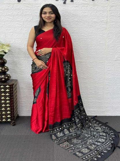 YNF Heavy Mirror Work Japan Satin Silk Saree with Latkan Pallu