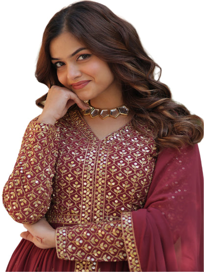 ES Faux Georgette with Embroidered Work Readymade Kurti with Pant & Dupatta Set