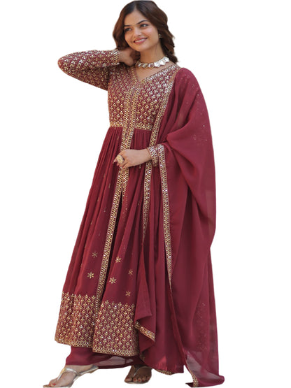ES Faux Georgette with Embroidered Work Readymade Kurti with Pant & Dupatta Set
