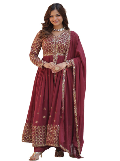 ES Faux Georgette with Embroidered Work Readymade Kurti with Pant & Dupatta Set