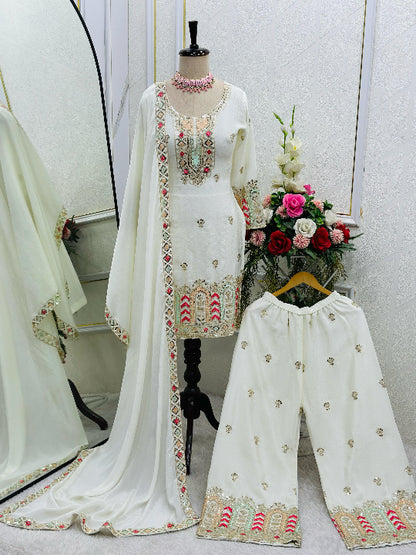 ES Pure Chinon Silk Top-Plazzo with Dupatta Set Fully Stitched