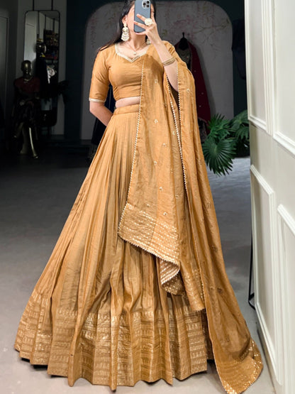 ES Pure Chanderi Plain Lehenga with Intricate Zari Work Border