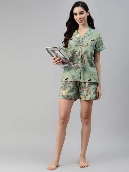 Divena Multi Color Cotton Floral Print Night Suit
