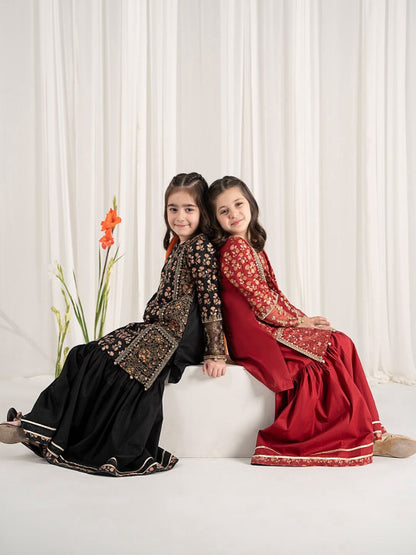 ES Elegant Heavy Chinon Top, Sharara, and Dupatta Set with Sequin Work for girls
