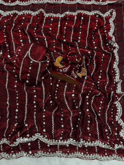 YNF Gorgeous Soft Space Silk Saree with Intricate Beads & Sequence Work