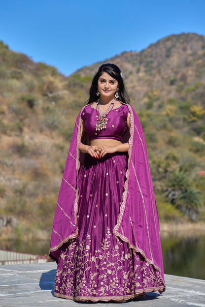 ES Heavy Chinon Silk Lehenga, Blouse & Dupatta with exquisite embroidery and zari work,