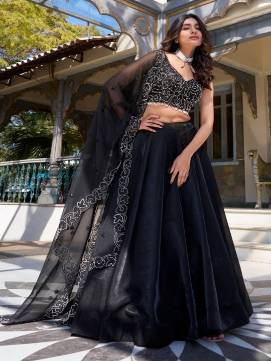 ES Star Satin Lehenga Dupatta & Choli - Pearl Coding And Sequins Embroidery Work
