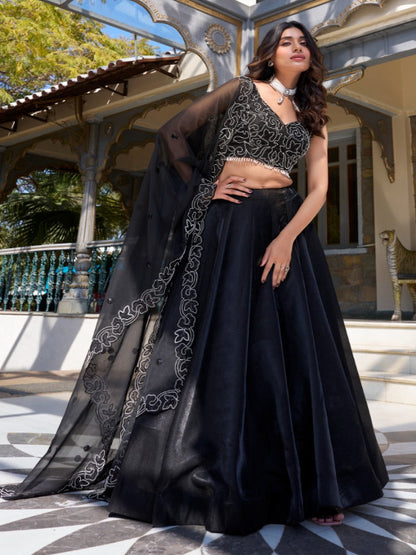 ES Star Satin Lehenga Dupatta & Choli - Pearl Coding And Sequins Embroidery Work