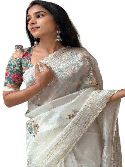 WT Premium Sequined Crush Organza Saree with Scallop Finish